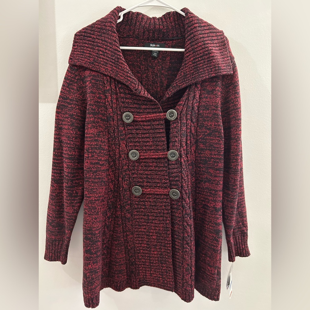 NWT Style & Company Women’s Red and Black Double Breasted Woven Jacket Size XL